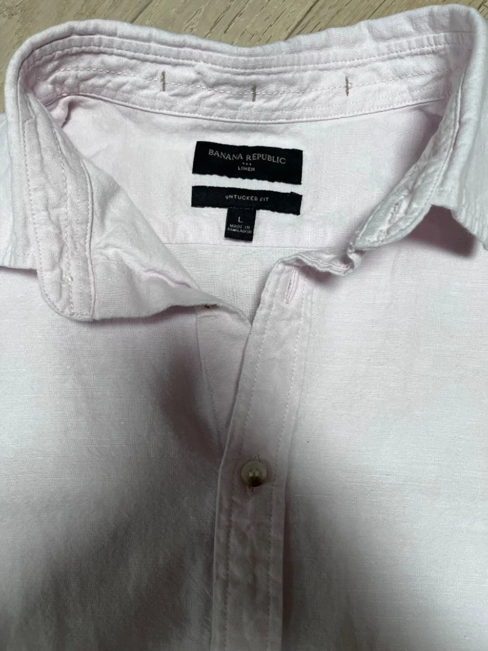 Banana Republic Shirt Mens Large Pale Pink Linen Cotton Untucked  Fit Button Up